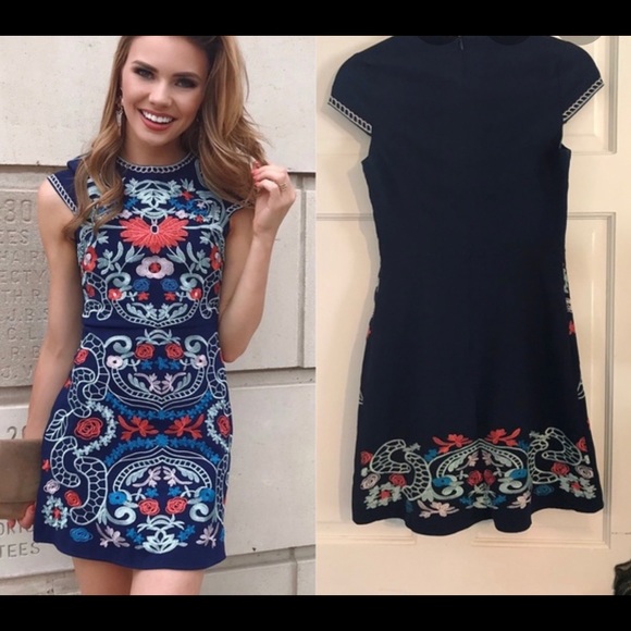 FoxieDox Embroidered Blue Sierra Mini Dress Navy - Picture 2 of 2
